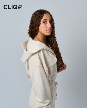 Women Cropped Hoodie - Beige