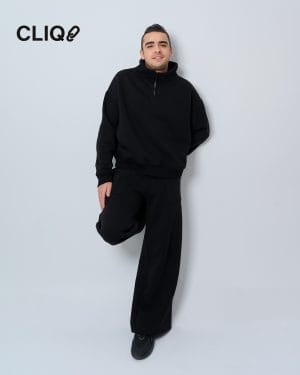 Unisex Quarter-zip Oversized Set - Black