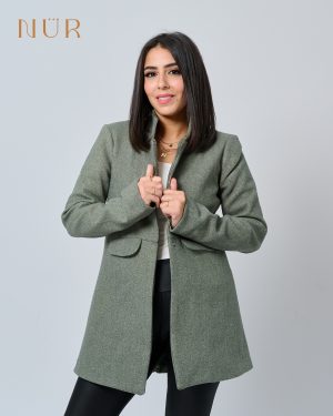 Women Classic Wool Coat - Olive Green