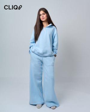 Unisex Quarter-zip Oversized Set - Baby Blue