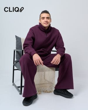 Unisex Quarter-zip Oversized Set - Burgundy
