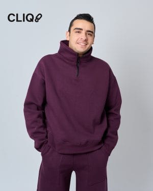 Unisex Half-zip Oversized Sweatshirt - Burgundy