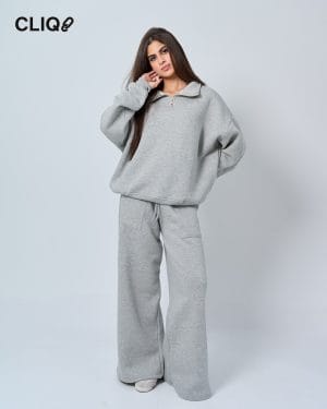 Unisex Quarter-zip Oversized Set - Grey