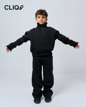 Kids Quarter-zip Oversized Set - Black