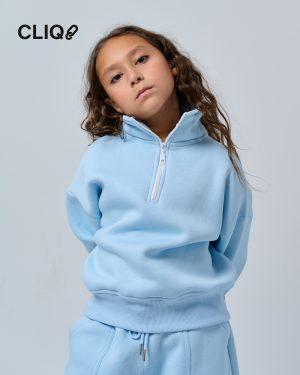 Kids Quarter-zip Oversized Sweatshirt - Baby Blue