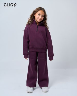 Kids Quarter-zip Oversized Set - Burgundy