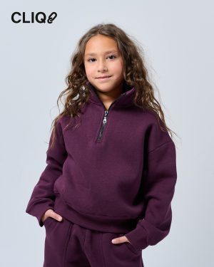 Kids Quarter-zip Oversized Sweatshirt - Burgundy