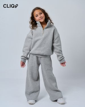 Kids Quarter-zip Oversized Set - Grey
