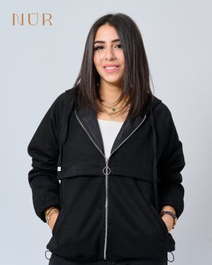 Women Casual Hooded Jacket - Black