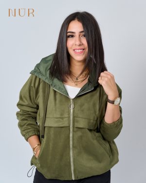 Women Casual Hooded Jacket - Olive Green