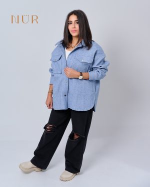 Women Oversized Wool Shirt - Light Blue