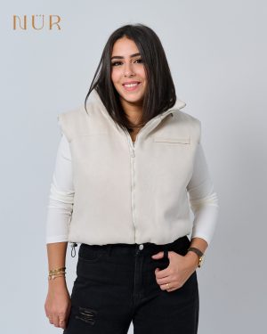 Women Light Padded Vest With High Neck And Zipper - Off-white