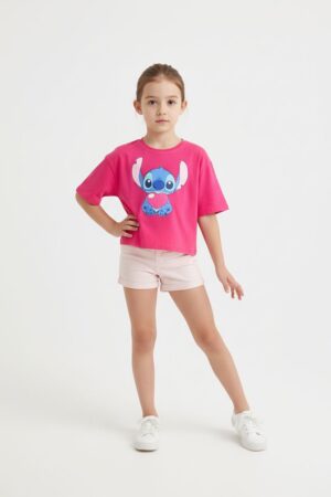 Kids Cropped T-shirt- Stitch Pink