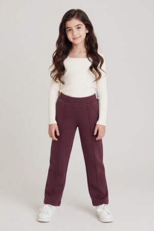 Front seam straight leg pants- Burgundy